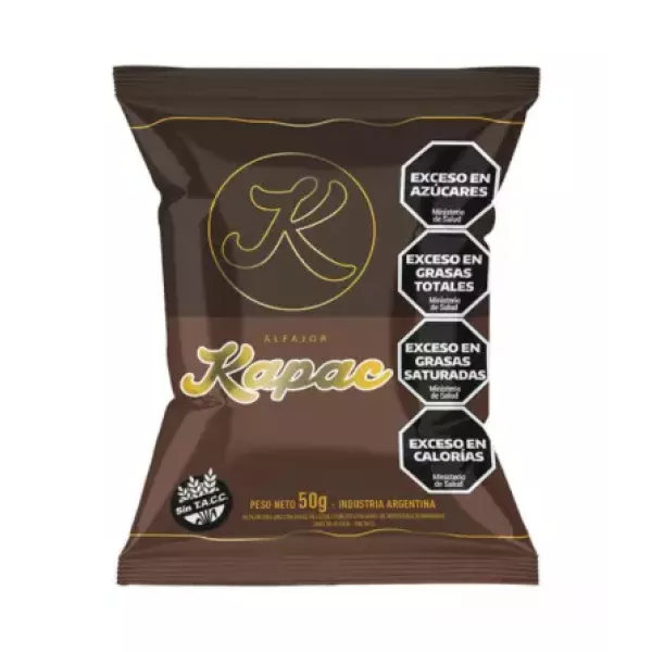 Alfajor de chocolate relleno de dulce de leche SIN TACC KAPAC