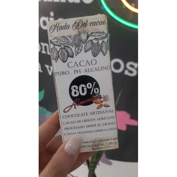 Chocolate Organico Al 80% Con Almendras x50grs Hada Del Cacao