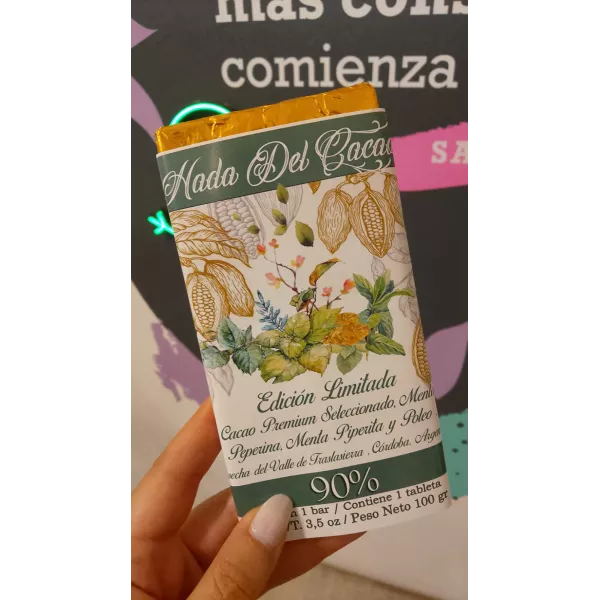 Chocolate Organico Al 90% Con Menta x100 Grs  Hada Del Cacao