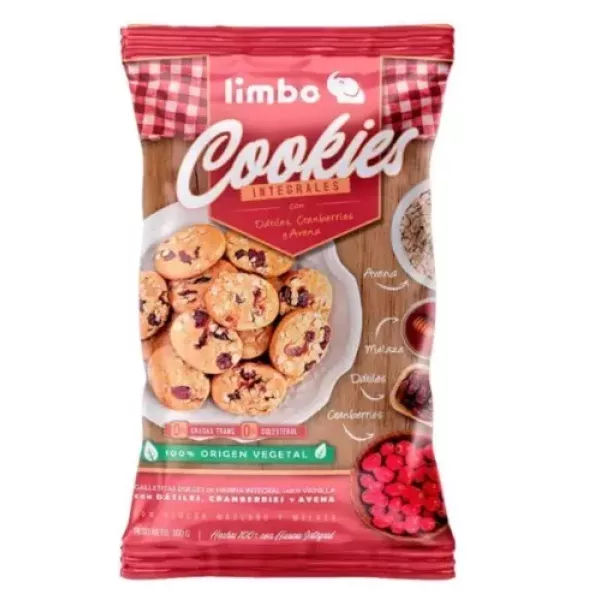 Cookies Integrales Con Datiles, Cranberries Y Avena 160 Grs Limbus