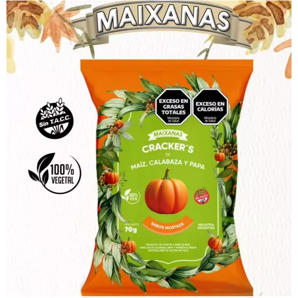 Crackers De Maiz, Calabaza Y Papa Sabor Mostaza Maixanas
