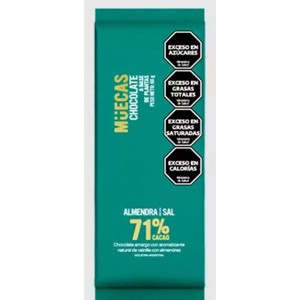 Chocolate Vegano 71% Cacao Con Sal Marina Y Almendras Muecas