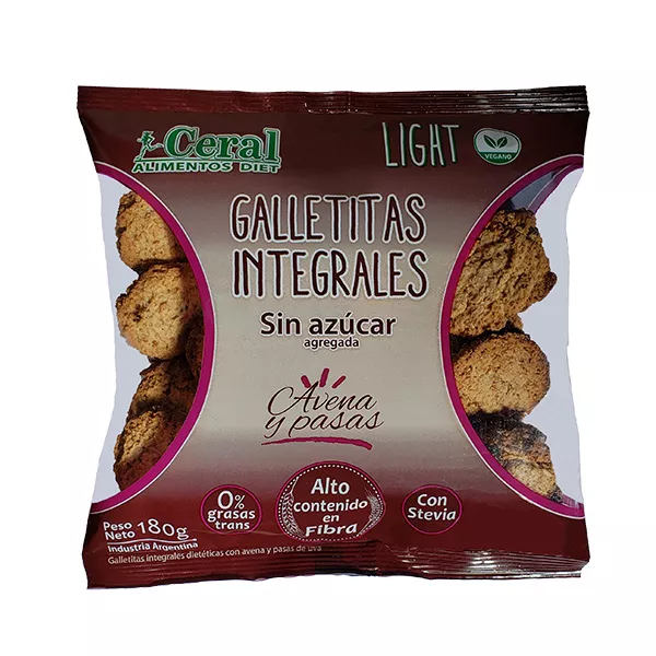 Galletitas Integrales De Avena Y Pasas Sin Azucar X 180 Grs Ceral