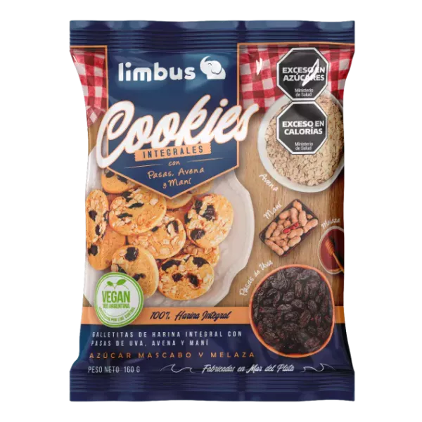 Cookies Integrales Con Pasas, Avena Y Mani 160 Grs Limbus