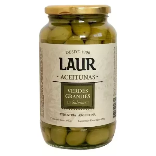 Aceitunas Verdes Premium Grandes Con Carozo 420 Grs Laur