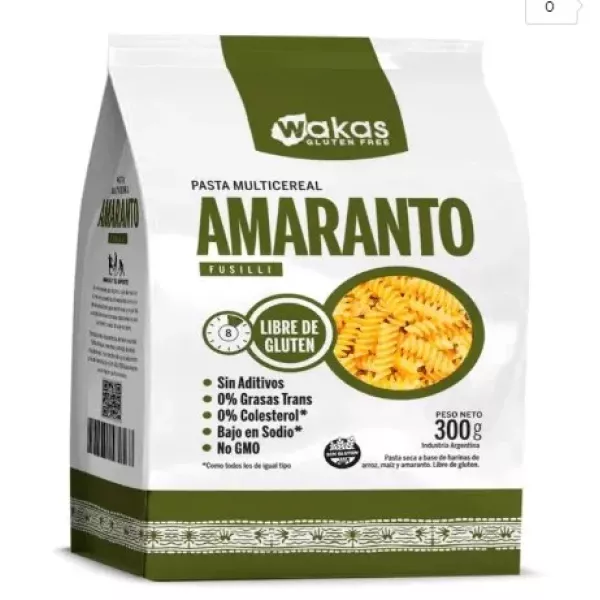 Pasta Fussilli Multicereal Con Amaranto X 300 Grs Wakas